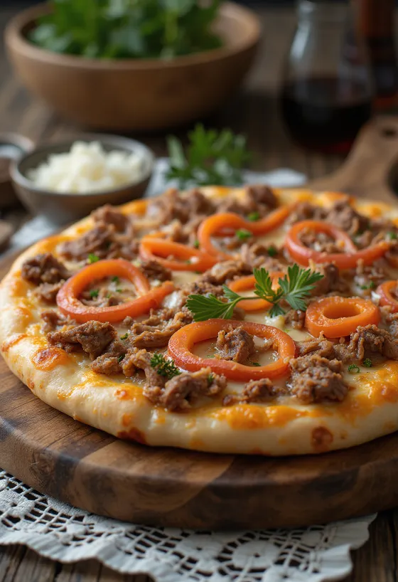 Pizza gaya Kazakh dengan daging sapi atau kuda