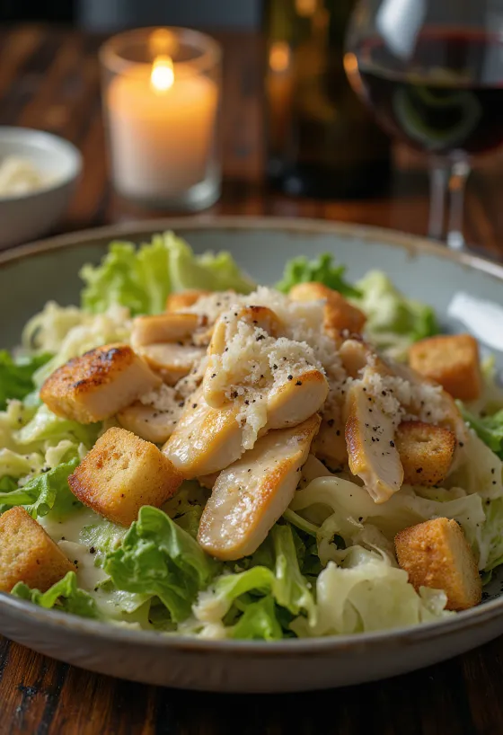 Salad Caesar klasik dengan crouton renyah dan keju parmesan