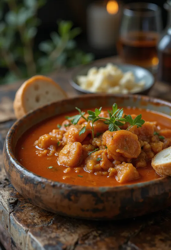 Babat tradisional Hungaria disajikan dengan sayuran dan roti segar