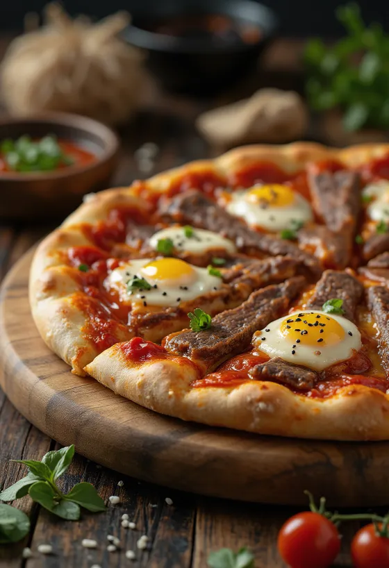 Pizza Korea daging sapi Bulgogi disajikan
