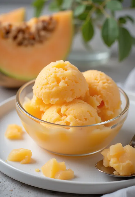 Sorbet melon cantaloupe hidangan penutup menyegarkan buatan sendiri