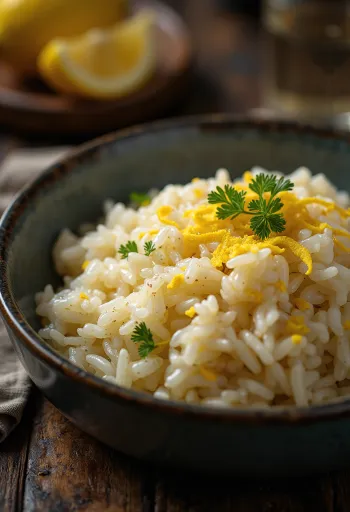 Nasi jahe lemon dengan hiasan peterseli
