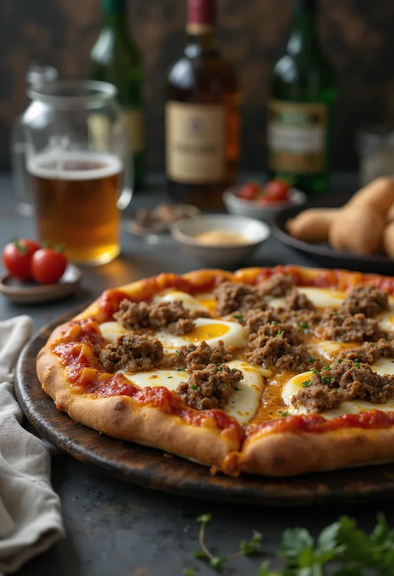 Pizza gaya Mongolia disajikan dengan daging domba dan rempah