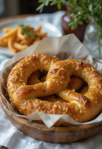 Pretzel bawang goreng baru dipanggang