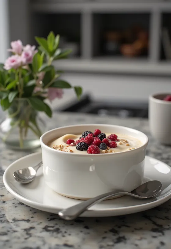 Panna cotta dasar susu oat dalam gelas saji