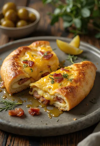 Calzone daging sapi asap mustard yang baru dipanggang