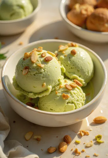 Es Krim Pistachio Almond disajikan