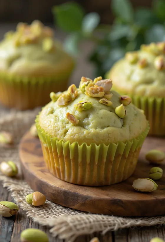 Cupcake pistachio yang baru dipanggang