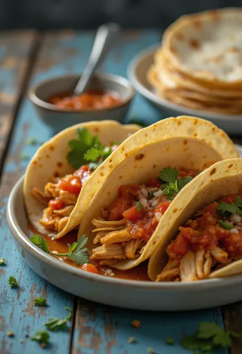 Tacos de Pollo con Salsa de Chipotle disajikan