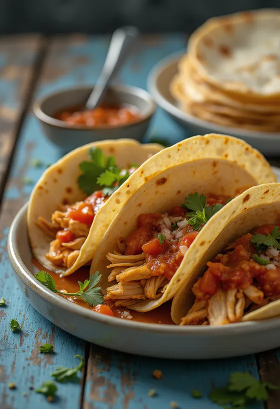 Tacos de Pollo con Salsa de Chipotle disajikan