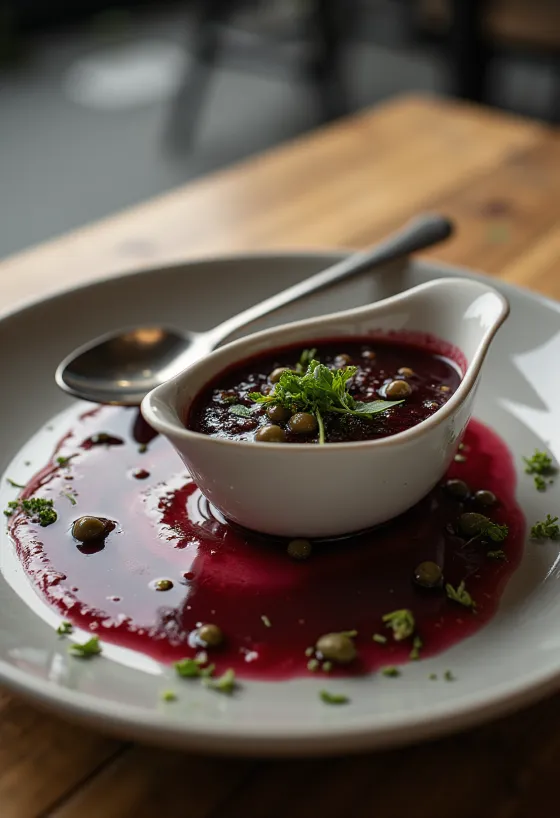 Saus Kaper Anggur Merah Tarragon yang lembut