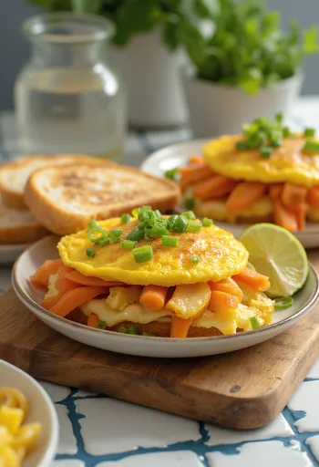 Bánh Mì Trứng sandwich telur dadar disajikan dengan sayuran segar dan daun ketumbar