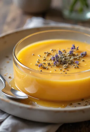 Sup krim melon lavender disajikan