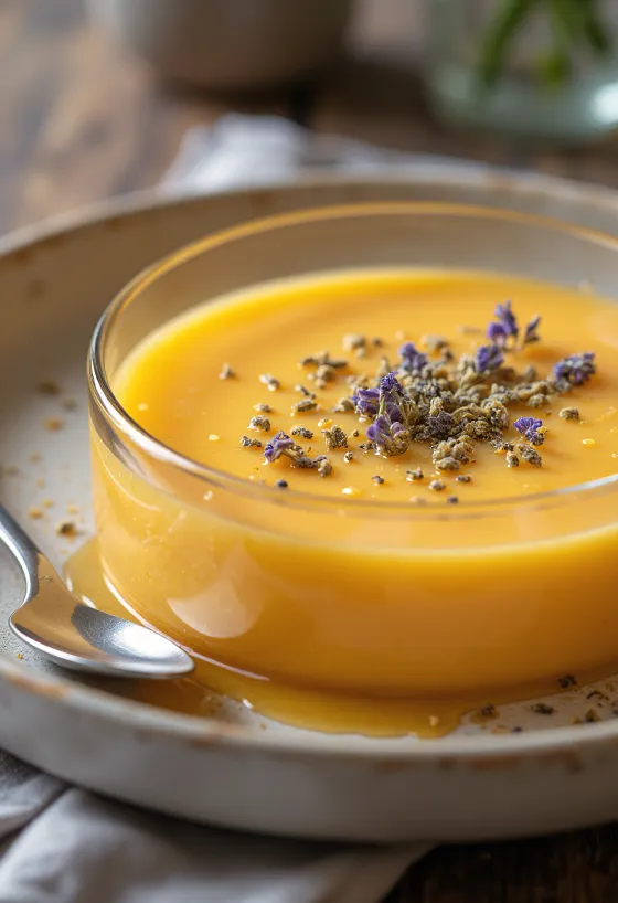 Sup krim melon lavender disajikan