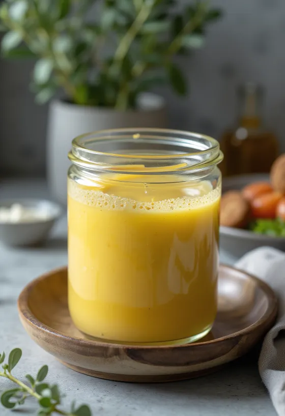 Saus Dijon madu dengan salad