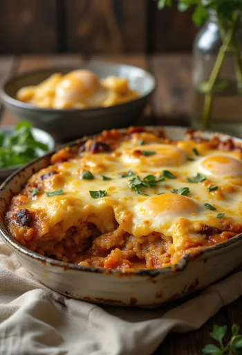 Moussaka terong vegan dengan bulgur disajikan