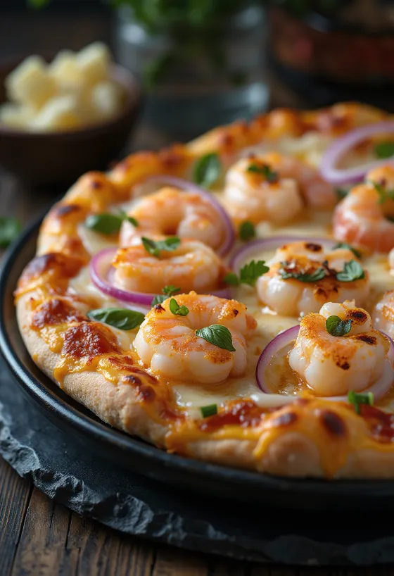 Pizza gaya Swedia dengan udang