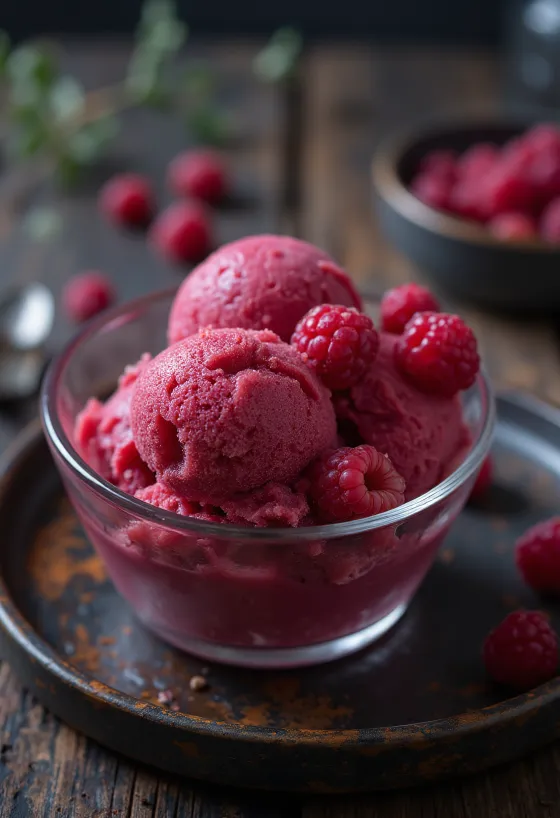 Sorbet Raspberry disajikan