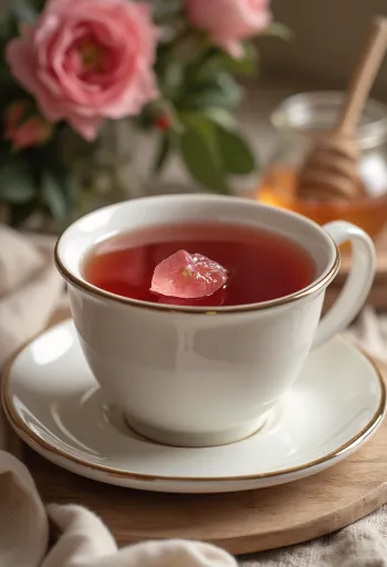Teh rosehip disajikan dalam gelas