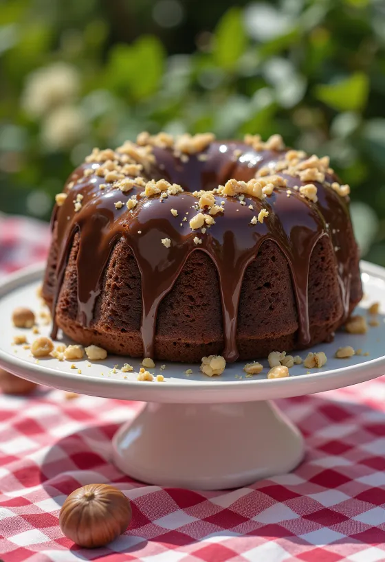Kue truffle cokelat kacang hazel disajikan dalam irisan