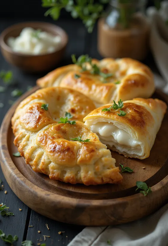 Calzone keju domba dipanggang cokelat keemasan