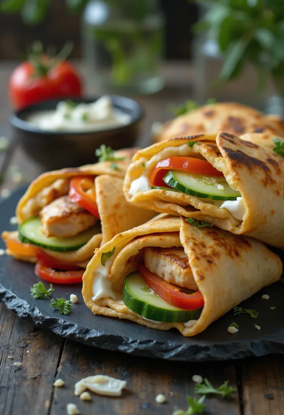 Mini wrap bites dengan isian ayam dan sayuran, disajikan segar dan menggugah selera