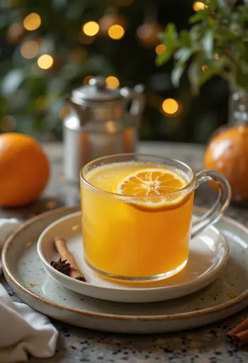 Punch jeruk elderflower dihiasi dengan irisan jeruk dan bunga elderflower