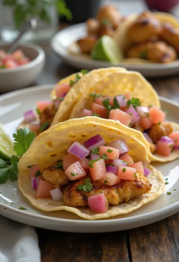 Tacos de Pollo con Salsa de Guayaba disajikan