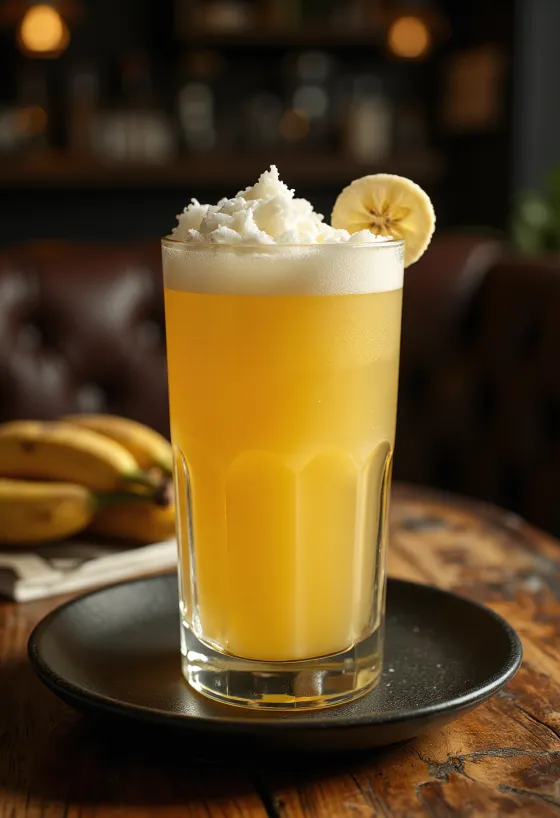 Cider pisang lemon minuman menyegarkan dihiasi dengan irisan lemon