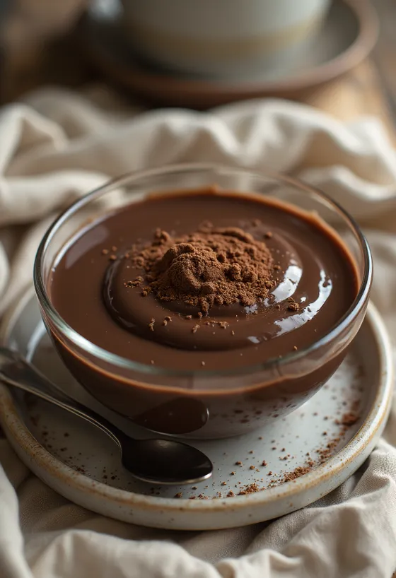 Puding cokelat disajikan dalam gelas