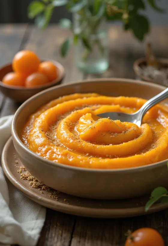 Pure ubi jalar creamy dihiasi dengan mentega dan peterseli