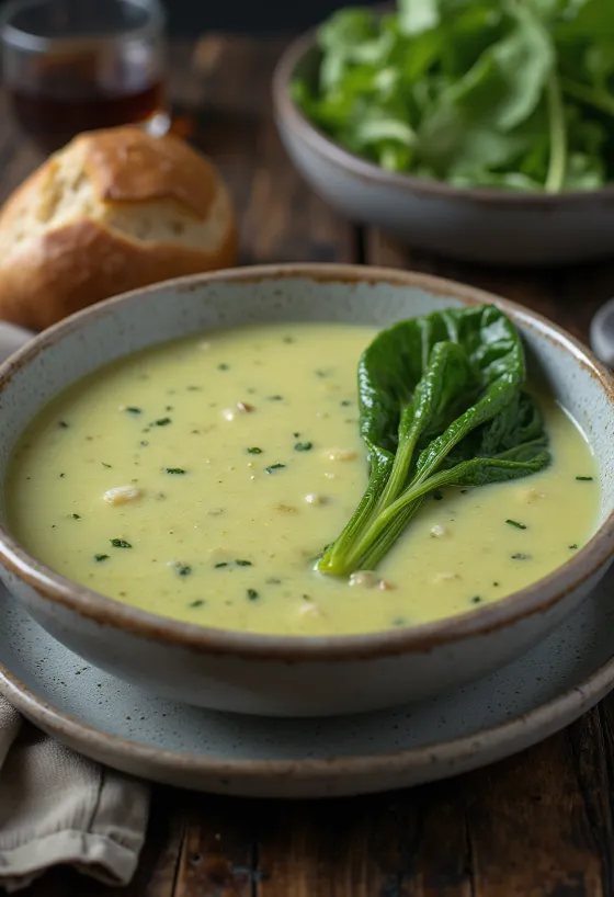 Sup krim kembang kol chard disajikan