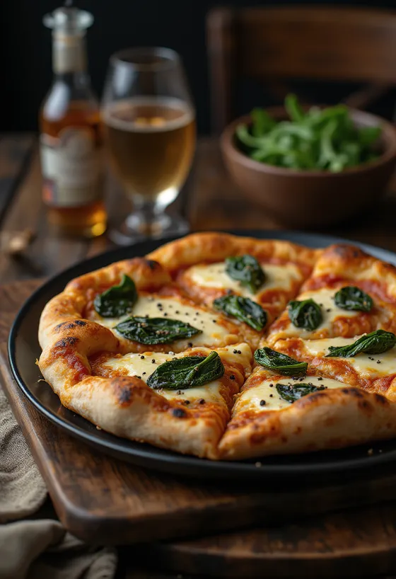 Pizza gaya Tibet disajikan dengan keju yak dan bayam segar