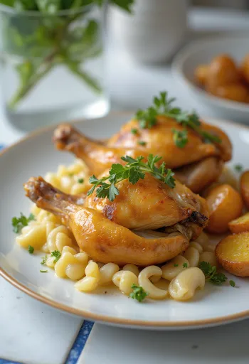 Puyuh panggang dengan rempah, kulit renyah dihiasi lemon