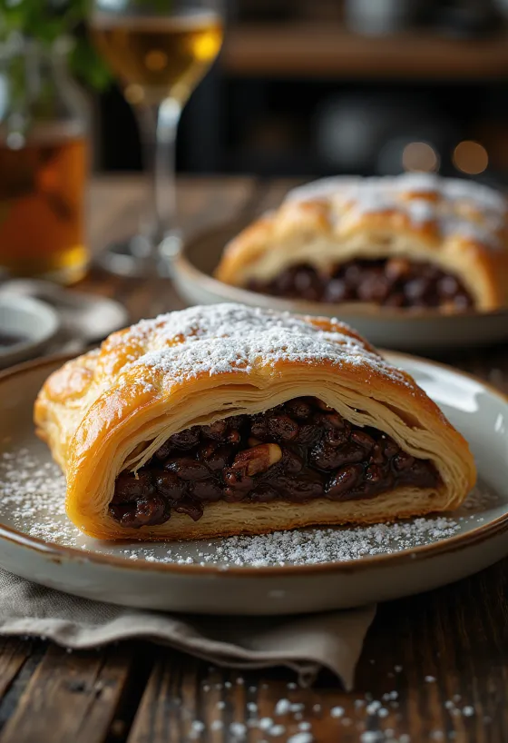 Strudel Cokelat disajikan di atas piring