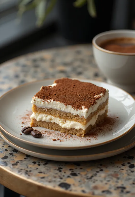 Kue tiramisu bebas gula dalam penyajian elegan