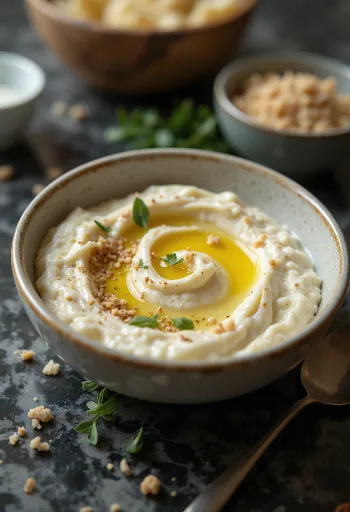 Krim Terong dengan Saus Tahini disajikan