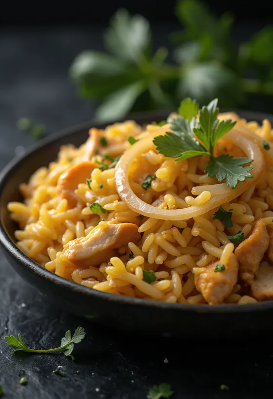 Pilaf disajikan dengan almond dan kismis