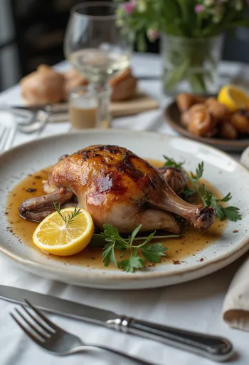 Burung dara panggang dengan rosemary disajikan