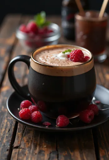 Sider cokelat raspberry disajikan dalam gelas