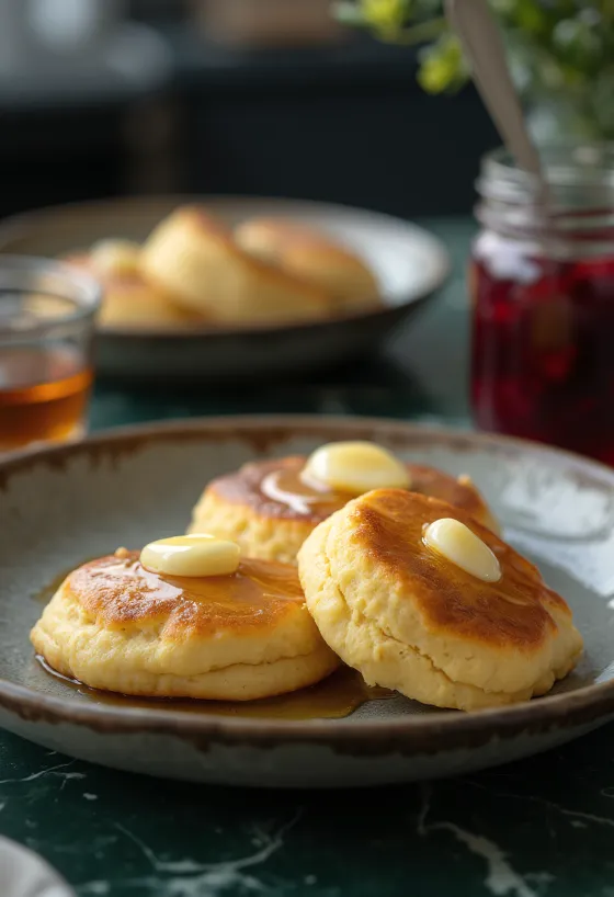 Panekuk Skotlandia Drop Scone disajikan