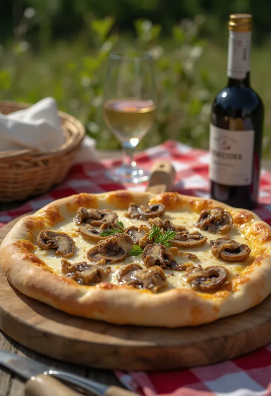 Pizza gaya Ural dengan jamur porcini