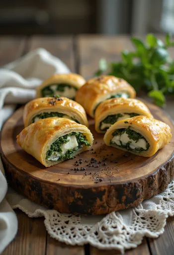 Strudel bayam feta baru dipanggang, dengan kulit renyah