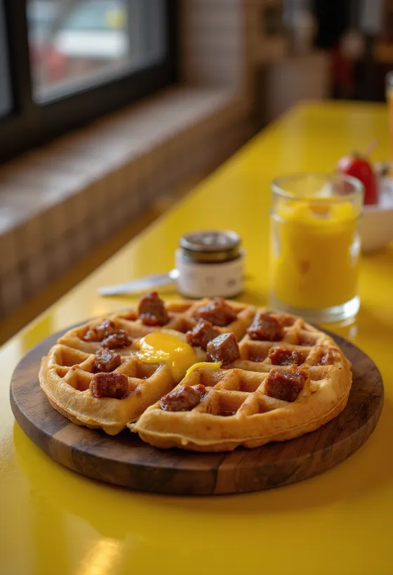 Wafel Sosis disajikan di piring