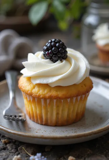 Cupcake blackberry disajikan