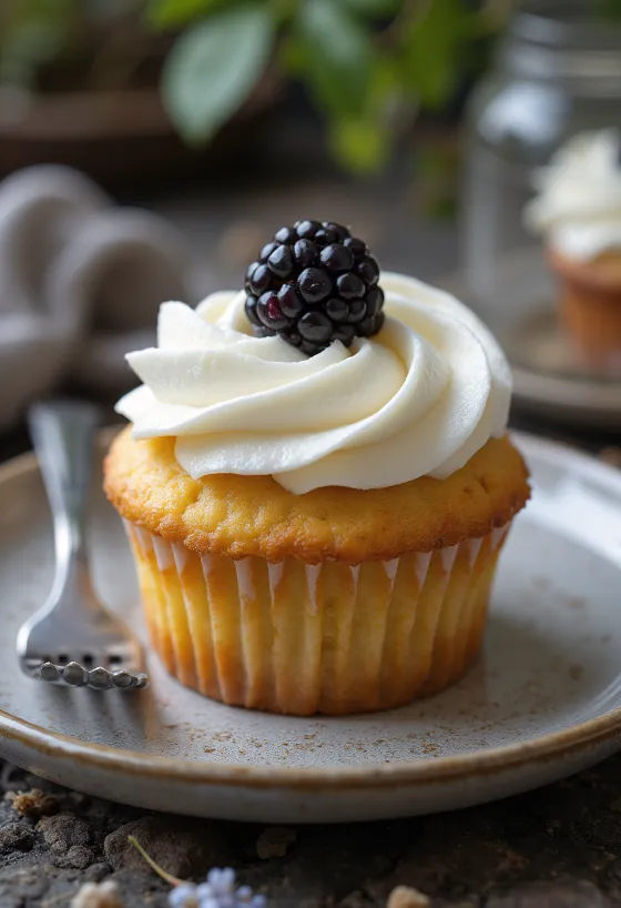 Cupcake blackberry disajikan