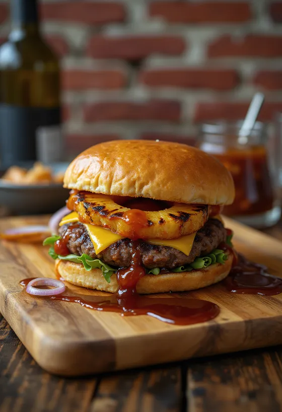 Burger BBQ nanas disajikan