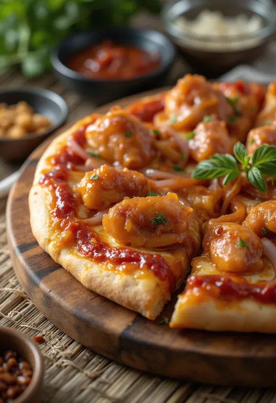 Pizza ayam barbecue dengan ayam panggang dan bawang merah