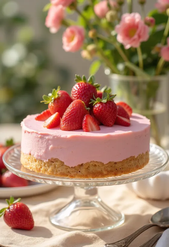 Kue busa stroberi dengan buah-buahan