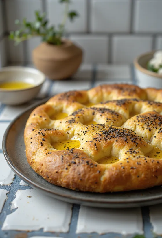 Focaccia tepung biji rami disajikan